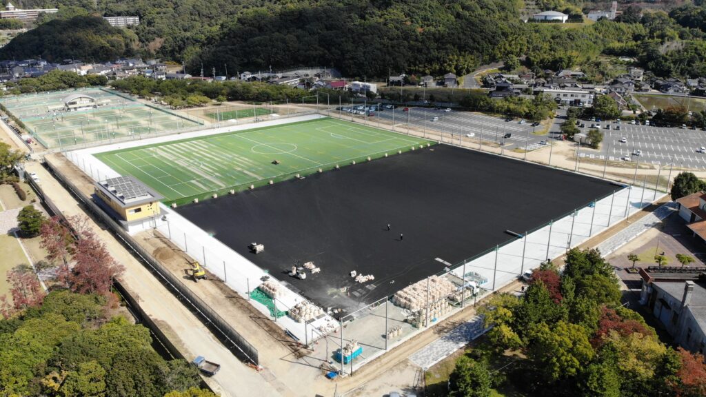 水島緑地福田公園多目的グラウンド工事進捗状況